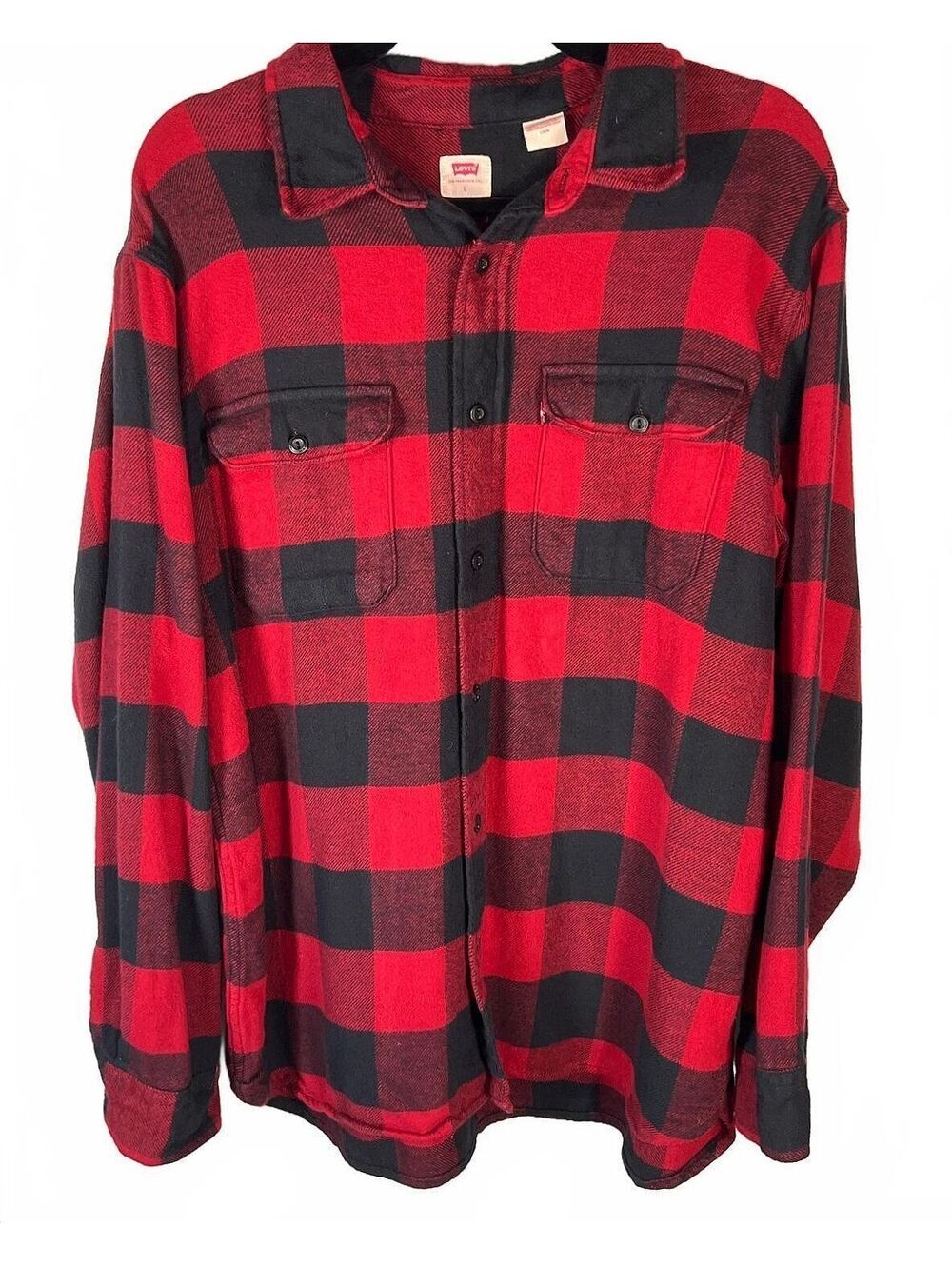 Levis Red Black Buffalo Check Flannel Shirt Large Grunge Workwear Cabincore